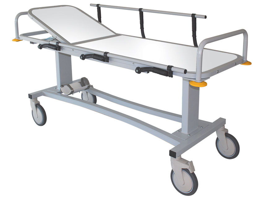 CHARIOT BRANCARD PROFESSIONNEL RX avec barrieres laterales et support pour bouteille d' oxygene