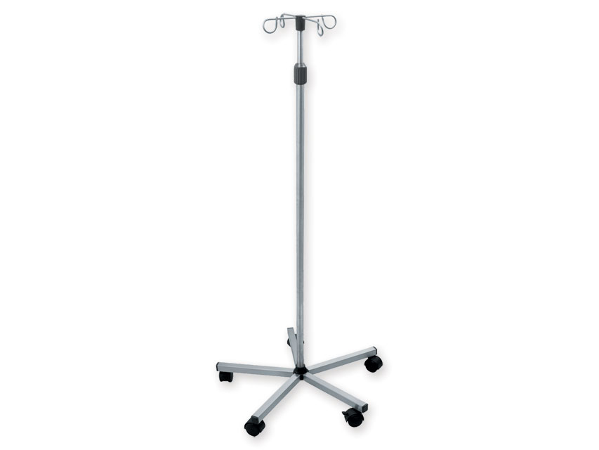 I.V.STAND ON 5 WHEELS TROLLEY - stainless steel - 4 s/s hooks