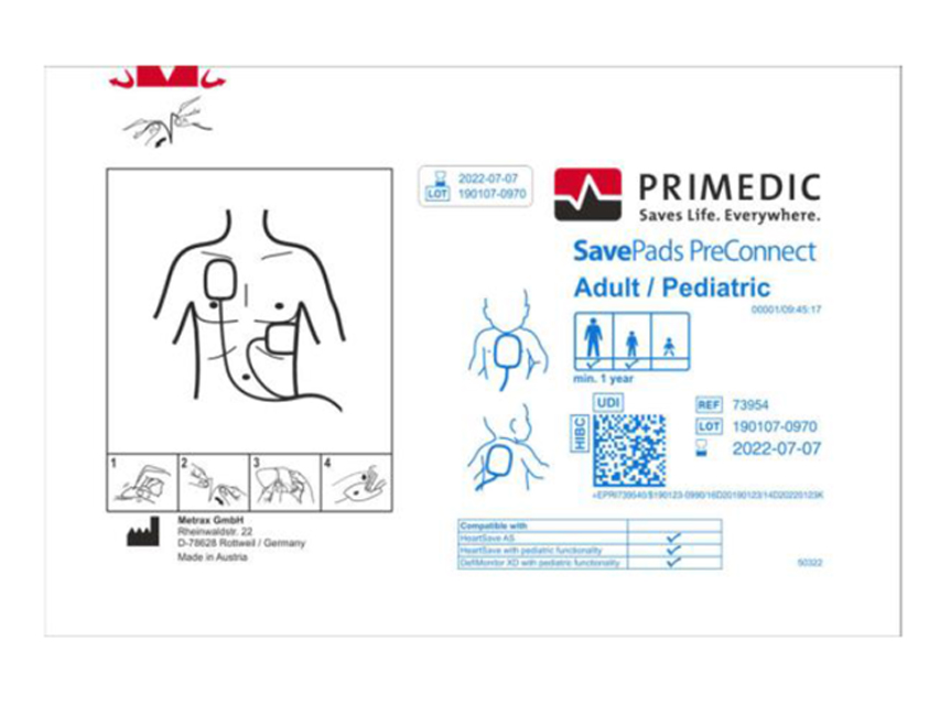 SET ÉLECTRODES SAVE PADS PRECONNECT adultes/enfants minimum 1 an - GB/IT/FR/ES pour HeartSave depuis S.N.739XXXXXXX