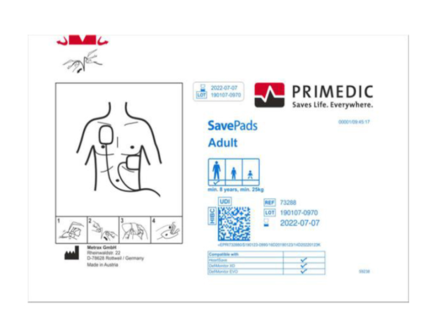 ÉLECTRODES PRIMEDIC SAVE &gt;8 ans GB/IT/ES pour 33384/5 et AED - jusqu'à S.N. 738XXXXXXX