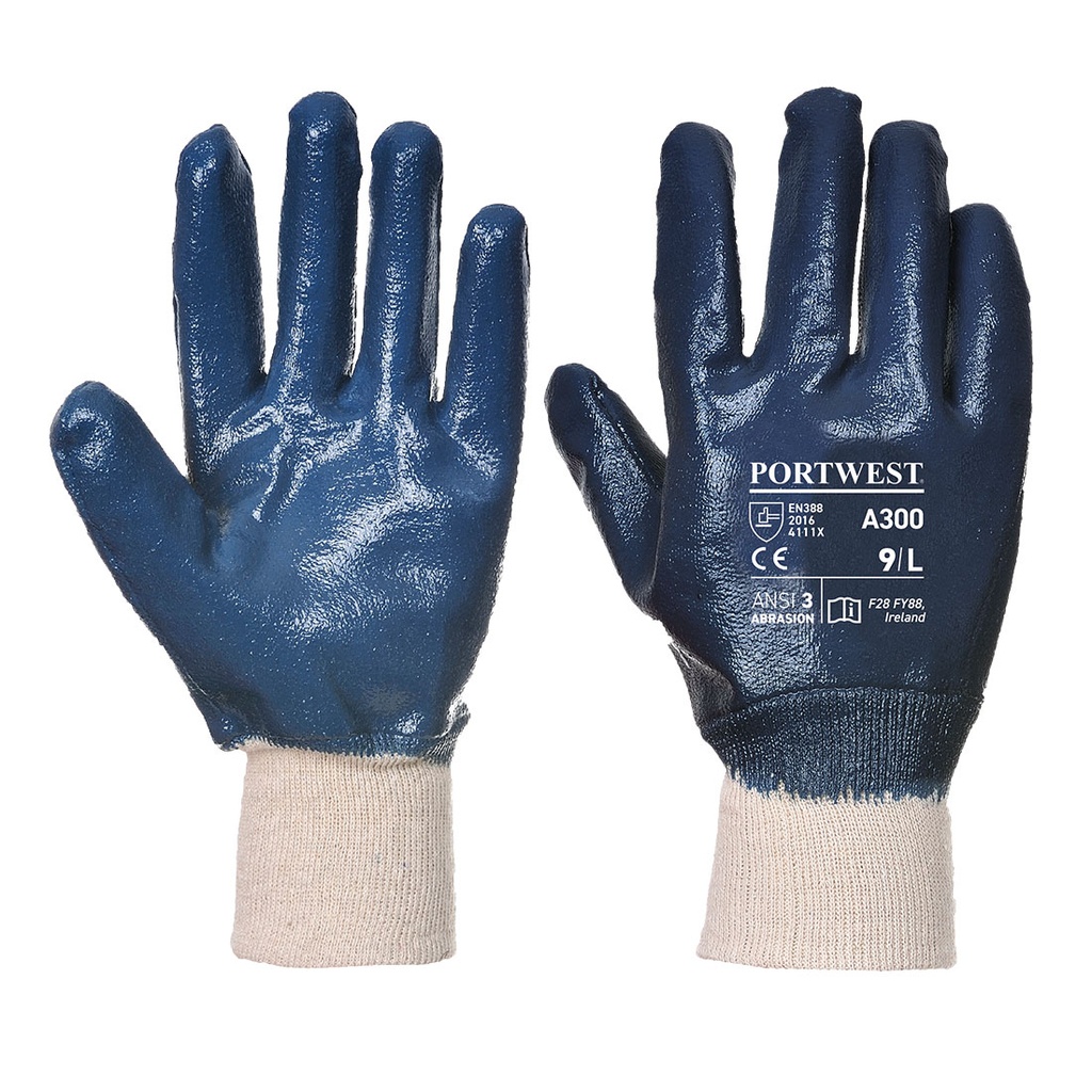 Gant nitrile, poignet tricot - Marine