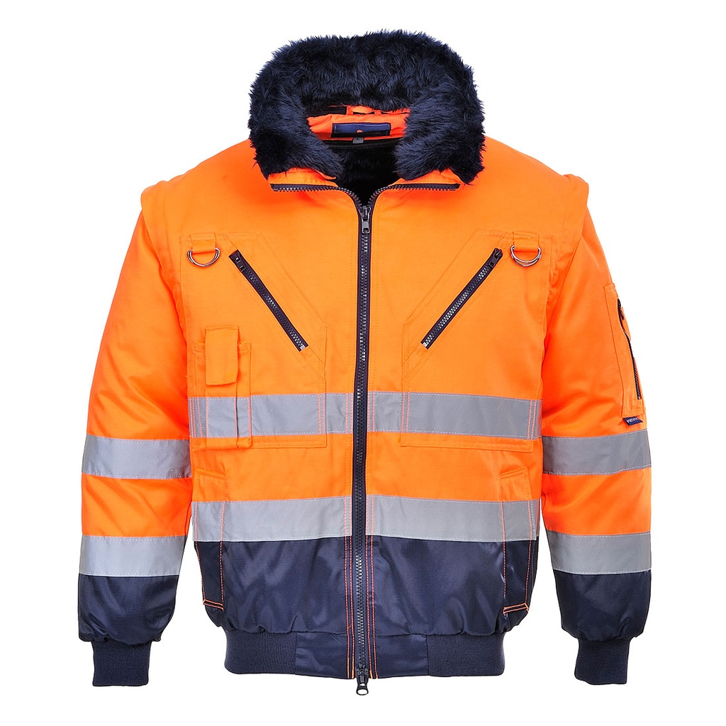 Blouson pilote 3 en 1 haute visibilité - Orange/Marine