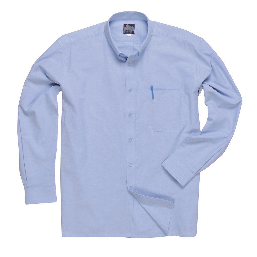 S107 Chemise Oxford, manches longues - Bleu