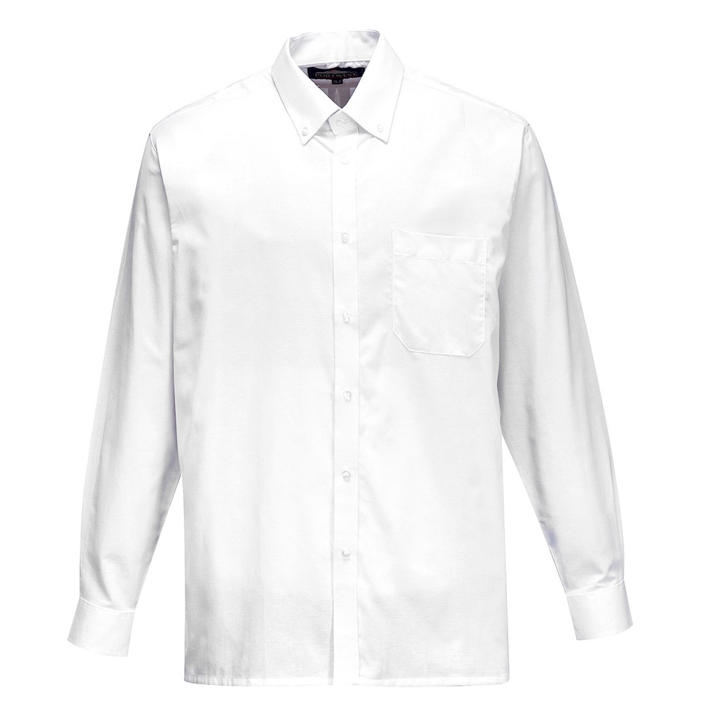 S107 Chemise Oxford, manches longues - Blanc