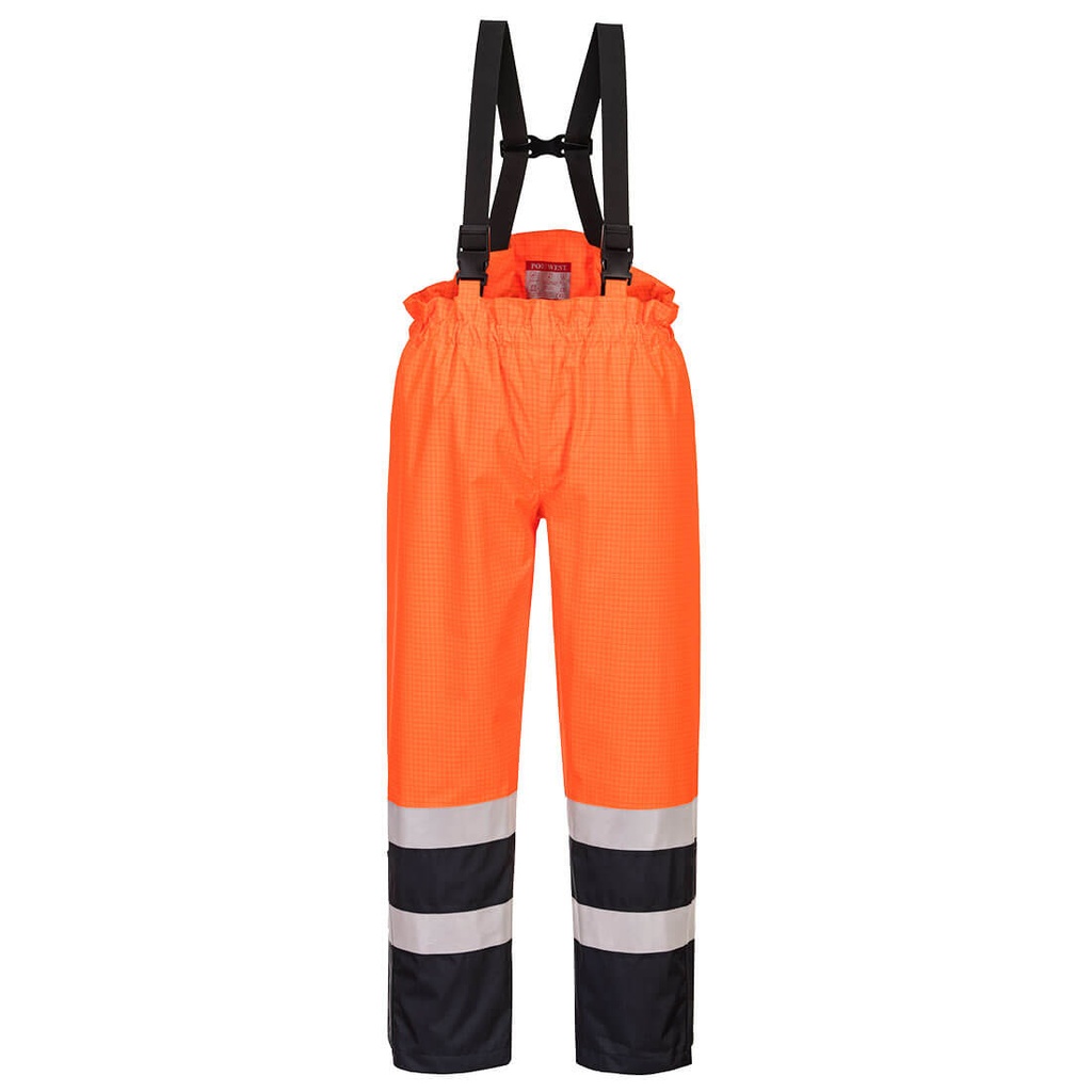 Pantalon à bavette Bizflame Rain Hi-Vis multi-risques - Orange/Marine