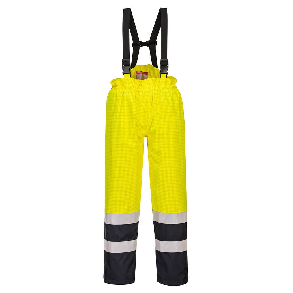 Pantalon à bavette Bizflame Rain Hi-Vis multi-risques - Jaune/Marine