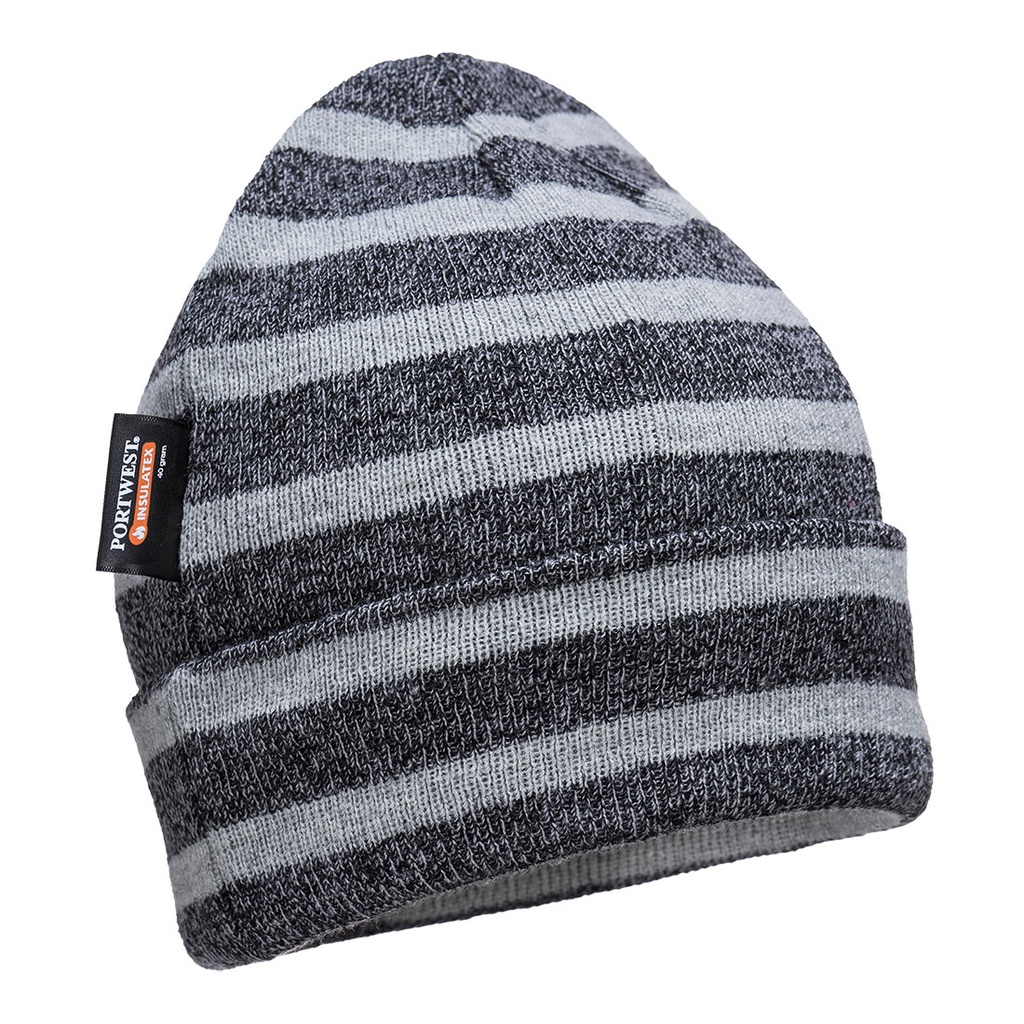 Bonnet tricoté à rayures isolant,doublure Insulatex - Gris