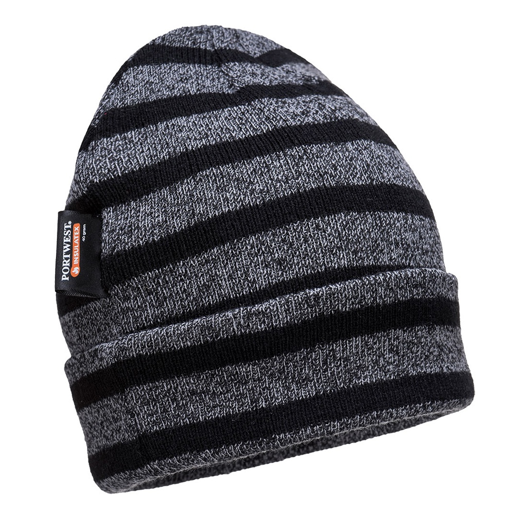 Bonnet tricoté à rayures isolant,doublure Insulatex - Gris/Noir