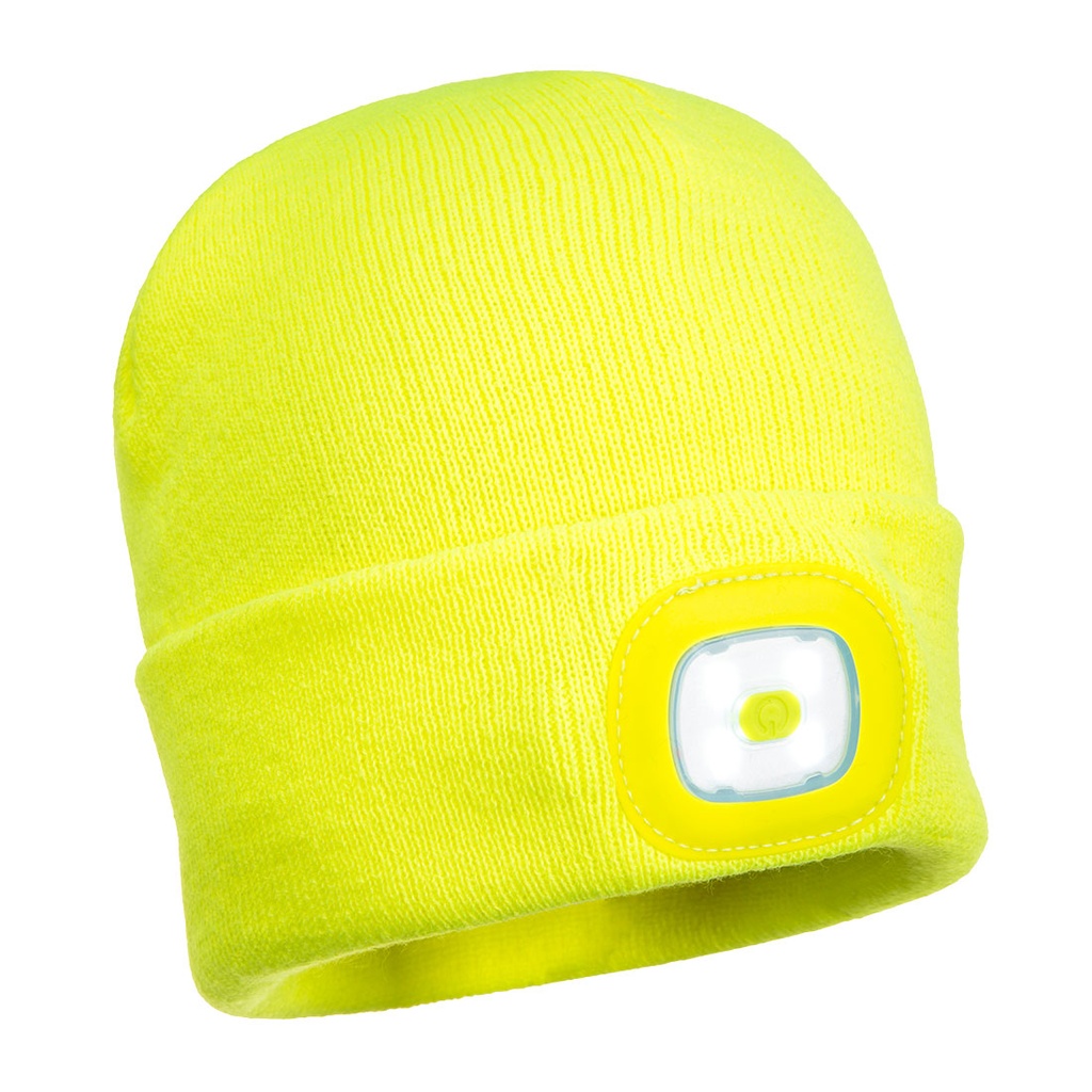 Bonnet Beanie double LED rechargeable - Jaune