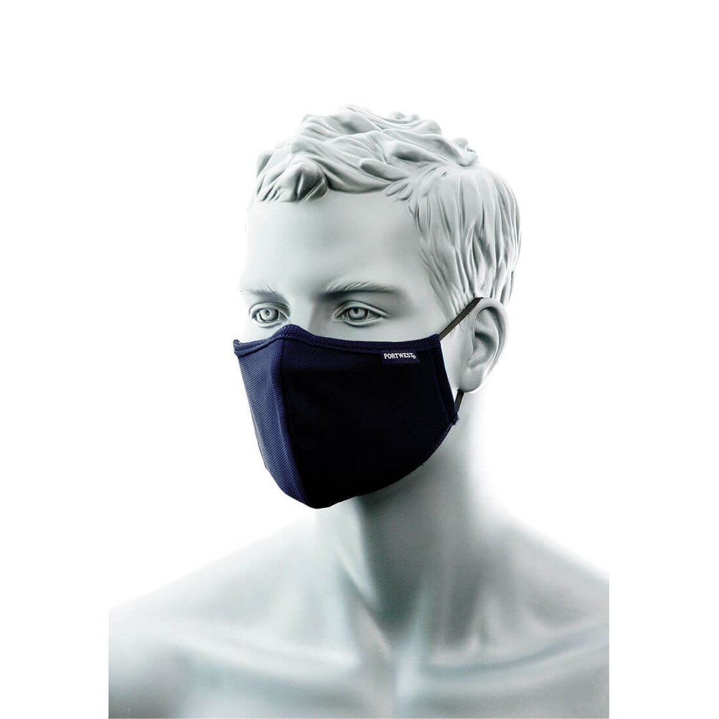 Masque facial en tissu antimicrobien à 2 épaisseurs avec pont nasal (Pk25) - Marine (25 pièces)