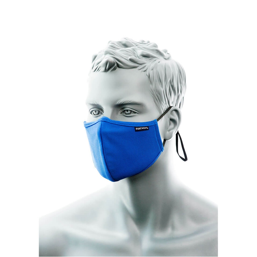 Masque facial en tissu antimicrobien à 2 épaisseurs avec pont nasal (Pk25) - Bleu Royal (25 pièces)