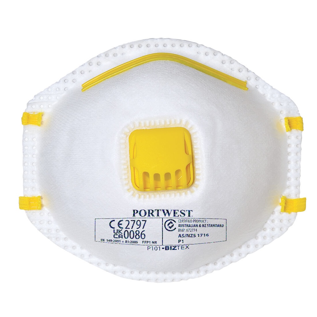 Masque poussières à valve FFP1, filtration 80%, norme EN 149 FFP1 NR - Blanc (10 pièces)