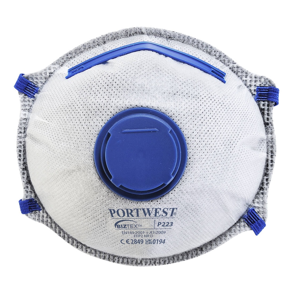 Masque FFP2 à valve Charbon Dolomite, filtration 94%, norme EN 149 FFP2 NR D - Blanc (10 pièces)