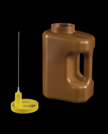 Flacon pour urine 24h 3000 ml en PE couleur marron avec poignée ergonomique, gradué, avec dispositif de collecte et paille pour bac à vide - boîte de 30