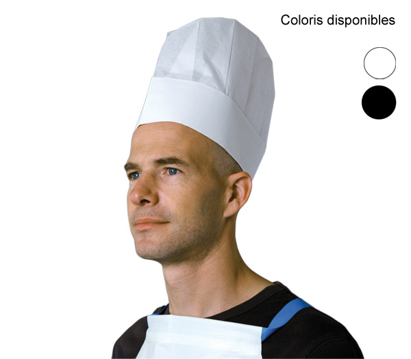 Toque plissée papier crêpé, réglable, H 23 cm - 10 sachets de 10 