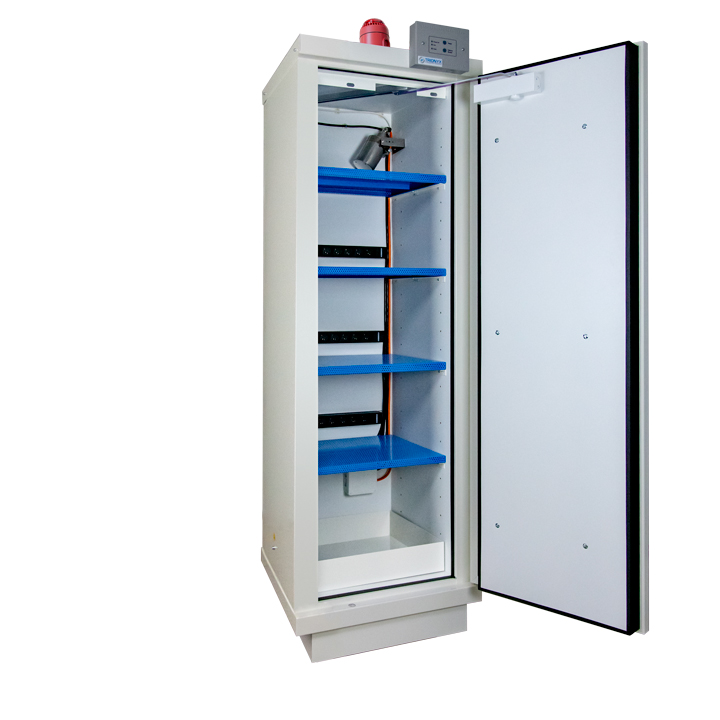 Armoire anti-feu 90 minutes haute 1 porte pour batteries lithium pré-équipée 