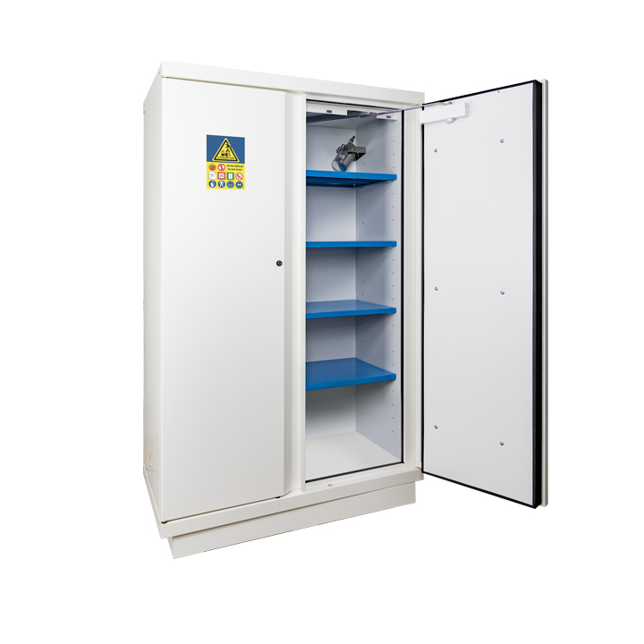 Armoire anti-feu 90 minutes haute 2 portes pour batteries lithium pré-équipée 