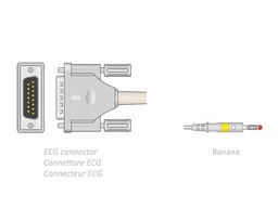 [54011] CÂBLE PATIENT ECG 2,2 m - banana - compatible avec Esaote, Shiller