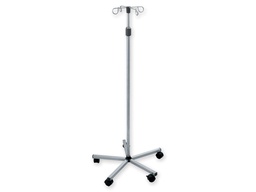 [27839] I.V.STAND ON 5 WHEELS TROLLEY - stainless steel - 4 s/s hooks