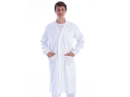 TABLIER MÉDICAL BLANC À BOUTONS PRESSION - coton/polyester - unisexe