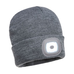 [B028GRR] Bonnet Beanie double LED rechargeable - Gris