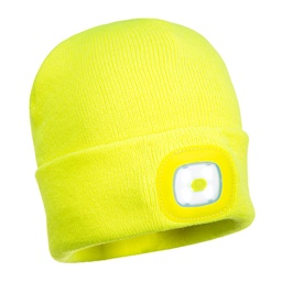 [B028YER] Bonnet Beanie double LED rechargeable - Jaune