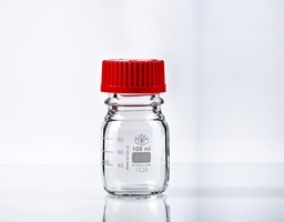 Reagent Simax bottle with screw GL45, red cap + ring