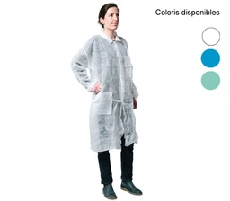 Blouse non tissé 40g sans poches - Poignets élastiqués - Fermeture zip - 50 sachets individuels